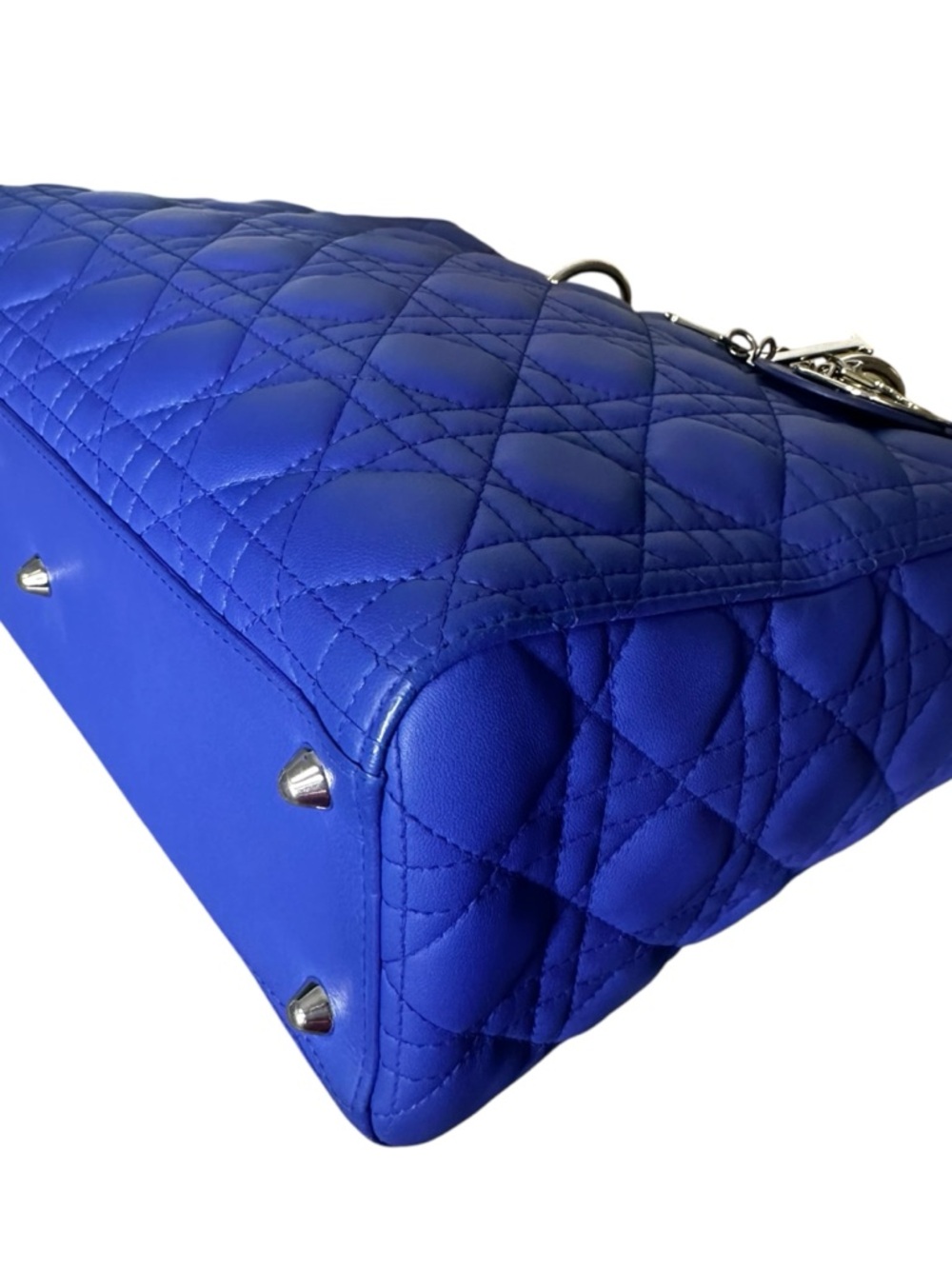 18-26 Preloved Christian Dior’s Lady Dior Cobalt Blue Lambskin Leather, Large - Picture 7 of 13